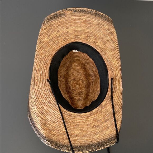 Brown Straw Cowboy Hat Beaded Band Sz  7 1/2 (M/L) Boho Western Vacation